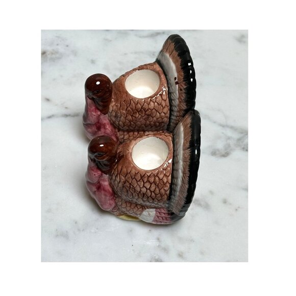 Vintage Ceramic Thanksgiving Turkey Taper Candle Holders Set Of 2 Fall Harvest - Picture 1 of 8